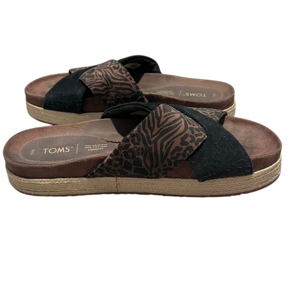 TOMS Paloma Sandals Women's 9 Black Animal Print Casual Summer Slip On - Picture 10 of 13